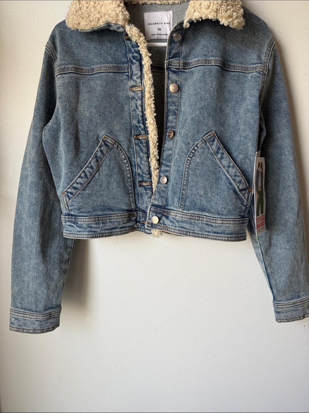 Celebrity Pink Light Blue Denim Sherpa-Lined Jacket SZ XS